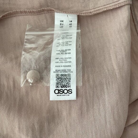 ASOS Mauve Pink Dress Open Slit Back Long Sleeve Demure High Neck Office Size 10 - Picture 8 of 10